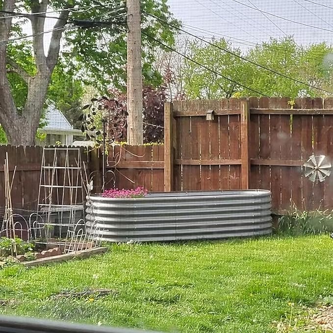 1 Pack 8x3x2FT Galvanized Raised Garden Bed Kit Oval Metal Ground Planter Box Outdoor Bottomless Planter Raised Beds for Vegetables Flowers Herbs Fruits, Gray-HomvellaHome