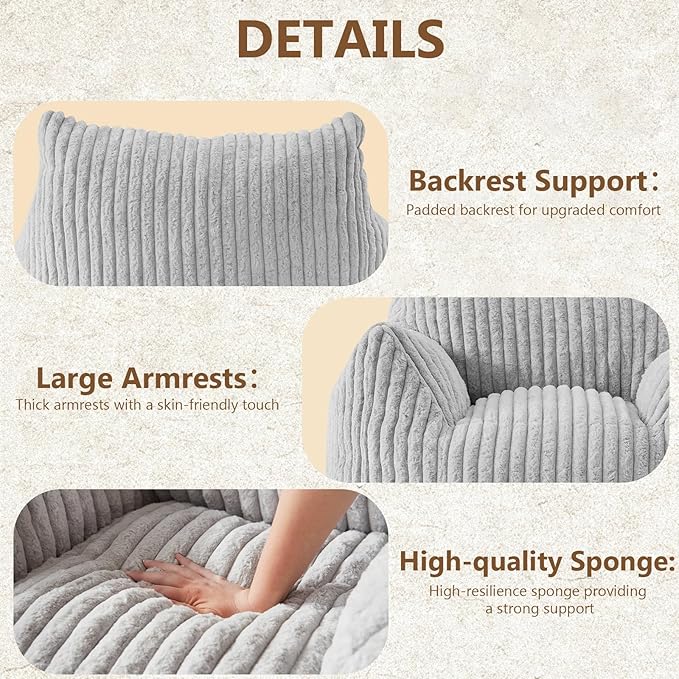 Giant Bean Bag Chairs for Adults Teens, Large Bean Bag Sofa Chairs with Filling Comfy Fuzzy BeanBag Chair with Armrests for Bedroom Living Room Reading-HomvellaHome