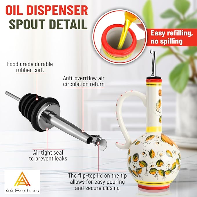 15Oz Ceramic Handmade Oil Dispenser with 3 olive design-HomvellaHome