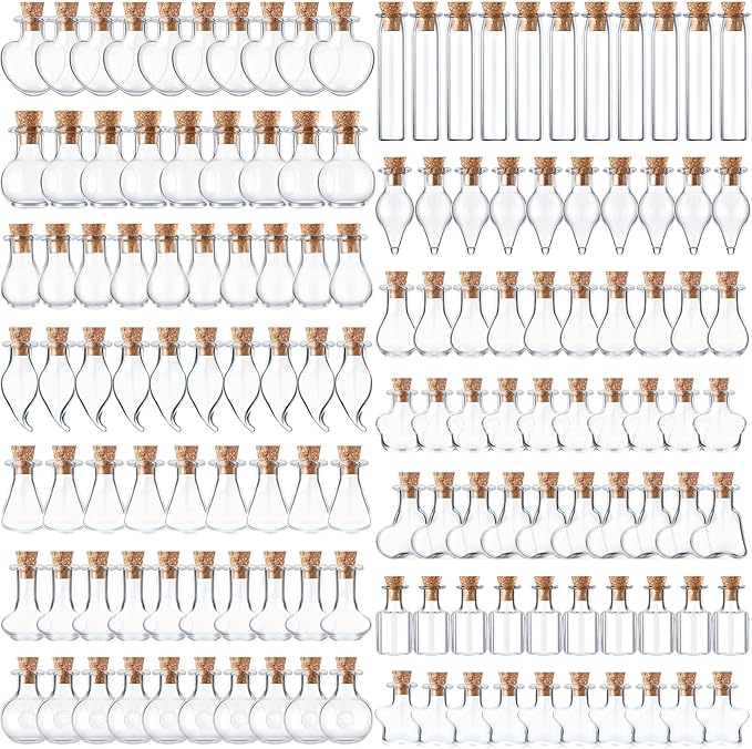 140 Pcs Mini Glass Bottles with Cork Stoppers Tiny Wishing Potion Bottles, 14 Shapes, Small Spell Apothecary Jar Vials Witchcraft Drifting Jar for Wedding Halloween Party Arts DIY Crafts-HomvellaHome