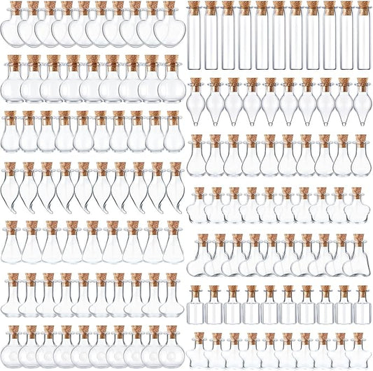 140 Pcs Mini Glass Bottles with Cork Stoppers Tiny Wishing Potion Bottles, 14 Shapes, Small Spell Apothecary Jar Vials Witchcraft Drifting Jar for Wedding Halloween Party Arts DIY Crafts-HomvellaHome