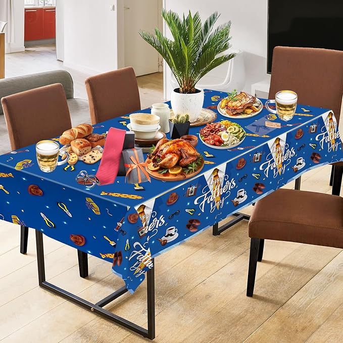 2 Pack Fathers Day Tablecloth - Happy Father's Day Table Cloth, Plastic Disposable Rectangle Blue Father Day Table Cover for Fathers Day Decorations Party Decor Supplies Favors,108 x 54 Inch-HomvellaHome