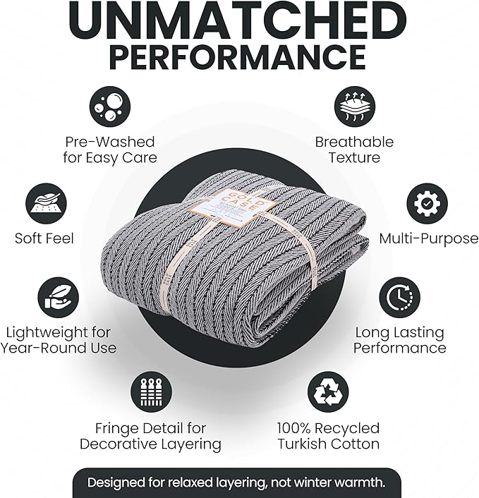 Gold Case Throw Blanket for Bed – 100% Recycled Turkish Cotton Bed Blanket – Decorative Throw Cotton Blankets for Living Room & Bedroom – Vintage Black Woven Queen Blankets – 90x90-HomvellaHome