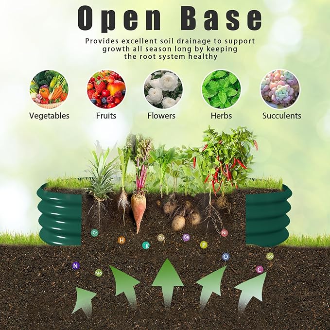 2 Pack 6x3x1FT Galvanized Raised Garden Bed Kit Oval Metal Ground Planter Box Outdoor Bottomless Planter Raised Beds for Vegetables Flowers Herbs Fruits, Green-HomvellaHome