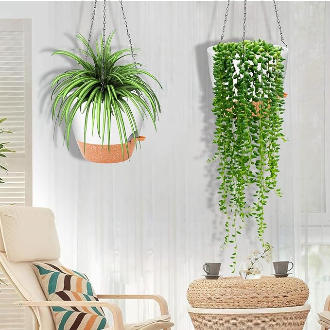 GARDIFE Hanging Planter, 10 inch Hanging planters for Indoor. Outdoor Plants, Self Watering Plant Pot, 2 Pack Large self Watering Hanging Planter, White-HomvellaHome