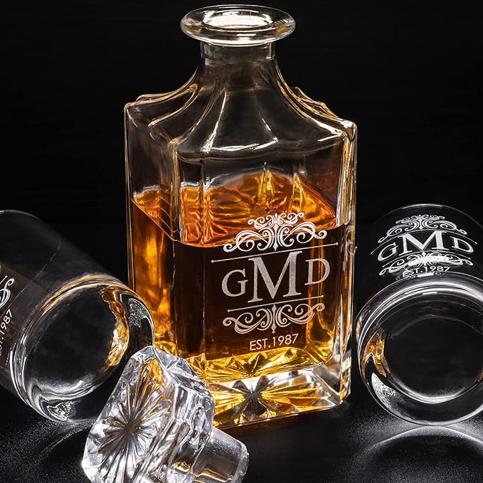 Gifts Inscribed Custom Whiskey Decanter Bottle (750 ml) - Personalized Glass Liquor Decanter Set - Customized Glassware - Engraved Whisky Glassware Gift for Wedding, Groomsman, Anniversary, Birthday-HomvellaHome
