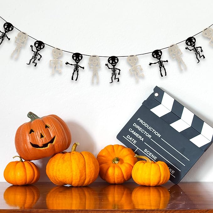 Gift Boutique - 9 Foot Halloween Garland Felt Banner Chain Decorations Indoor & Outdoor Party Supplies 18 Feet Total Pack of 2 Designs Skeletons Bat Pumpkin Ghost-HomvellaHome