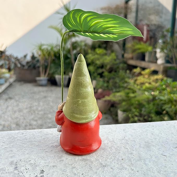 Garden Female Gnome Statue Decoration with Leaf Umbrella, 6.5” Figurine Ornament for Indoor Outdoor Home Patio Yard Lawn, for Gnome Lovers & Garden Enthusiasts，Mom，Women-HomvellaHome