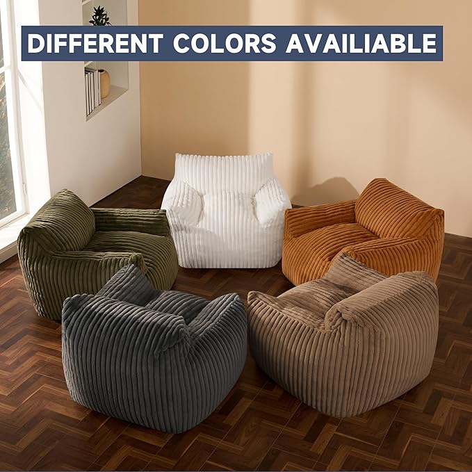 Giant Bean Bag Chairs for Adults, Oversized Chaise Lounge Chair Indoor with Memory Foam - Plush Boneless Lounger & Ottoman for Bedroom, Living Room, Gaming & Reading, Lazy Floor Sofa Chair, Khaki-HomvellaHome