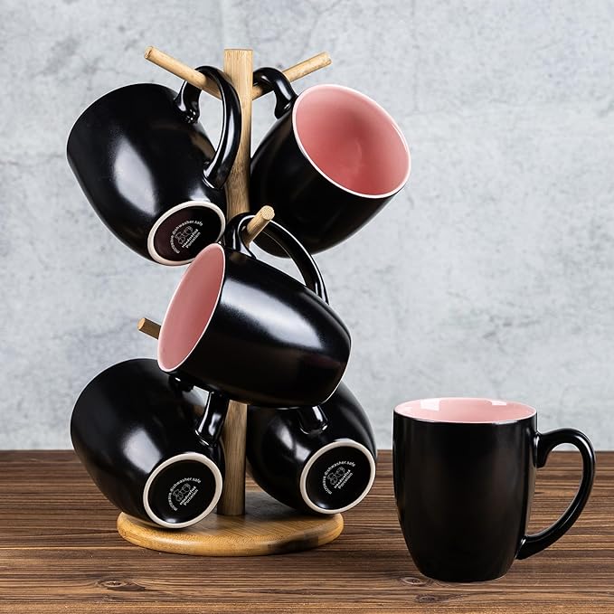 GBHOME 16oz Coffee Mugs Set of 6, Large Ceramic Coffee Mugs for Man, Woman, Dad, Mom, Modern Coffee Mugs Set with handle for Tea/Latte/Cappuccino/Milk/Cocoa. Dishwasher&Microwave Safe,Pink-HomvellaHome