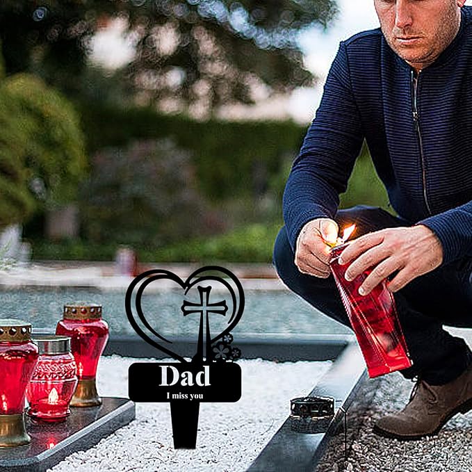 Grandpa Memorial Grave Stake, Cemetery Decorations for Grave Markers 12.5 x 7.2 inch Heart Metal Sympathy Stakes Graveside Plaque Decor Sign for Grandpa Graves, Yard, Garden - Black-Grandpa-HomvellaHome