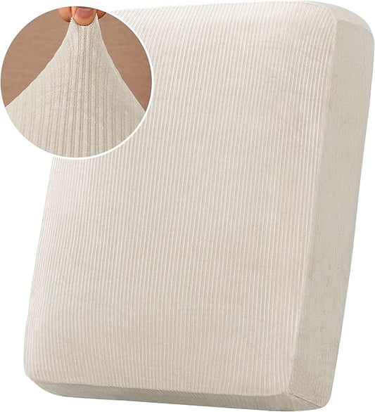 H.VERSAILTEX Velvet Stretch Couch Cushion Cover Plush Cushion Slipcover for Chair Cushion Furniture Protector Seat Cushion Sofa Cover (1 Piece Armchair Cushion Covers, Ivory Striped)-HomvellaHome