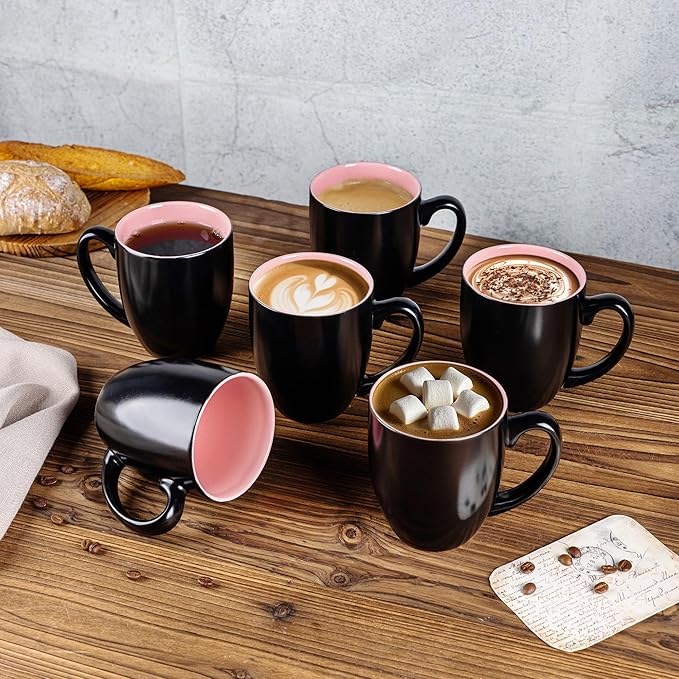GBHOME 16oz Coffee Mugs Set of 6, Large Ceramic Coffee Mugs for Man, Woman, Dad, Mom, Modern Coffee Mugs Set with handle for Tea/Latte/Cappuccino/Milk/Cocoa. Dishwasher&Microwave Safe,Pink-HomvellaHome