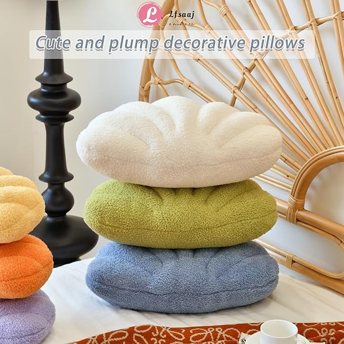 Green Seashell Throw Pillows, Shell Shaped Throw Pillows, 13 Inch Soft Home Decorative Pillow Plush Cushion for Bed Couch Living Sofa Room Decor Accent Throw Pillow-HomvellaHome