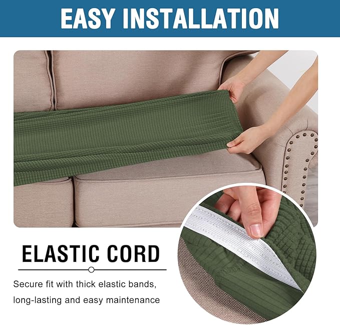 H.VERSAILTEX Super Stretch Individual Seat Cushion Covers Sofa Covers Couch Cushion Covers Slipcover Sets Thick Jacquard Textured Twill Fabric (1 Piece Sofa Cushion Cover, Bronze Green)-HomvellaHome