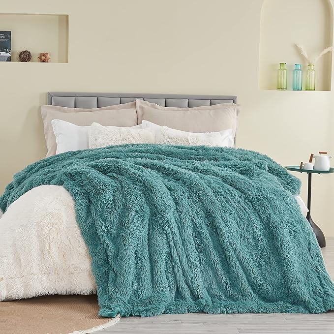 GONAAP Fuzzy Faux Fur Throw Blanket Light Teal Super Soft Cozy Plush Fuzzy Shaggy Blanket for Couch Sofa Bed (Light Teal, Throw(50"x60"))-HomvellaHome