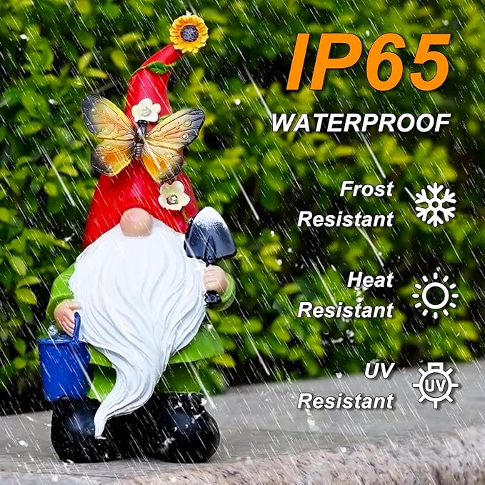 Gnomes Garden Statues Decor, Solar Waterproof Large Gnome with LED Lights Funny Garden Sculptures Outdoor Patio Yard Decorations Lawn Ornaments Gifts for Women Mom-HomvellaHome