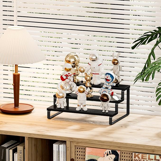 Giikin 3 Tier Spice Rack, Cabinet Organizer Shelf, Wooden Spice Rack for Countertop, Kitchen Counter Storage Shelves Cupcake Stand Holder Display Stand, Black-HomvellaHome