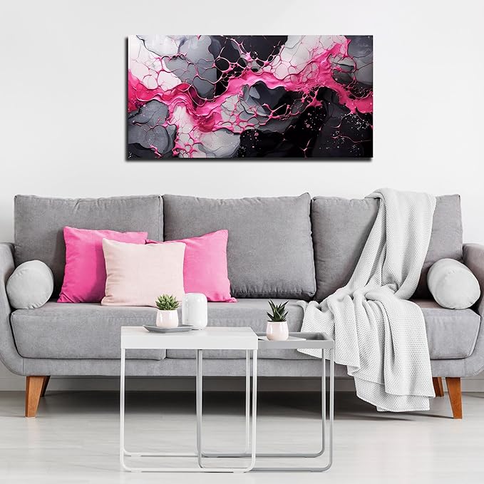 GUGIKA Abstract Wall Art for Living Room, Pink Canvas Wall-Art for Girls Bedroom, Print Paintings, Size 20x40 Inches-HomvellaHome