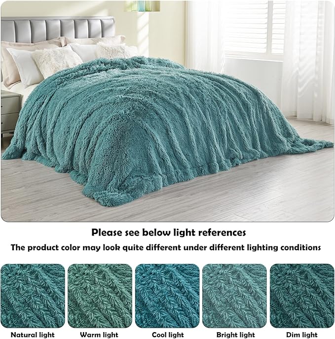 GONAAP Fuzzy Faux Fur Throw Blanket Twin Size Light Teal Super Soft Cozy Plush Fuzzy Shaggy Blanket for Couch Sofa Bed (Light Teal, Twin(60"x80"))-HomvellaHome