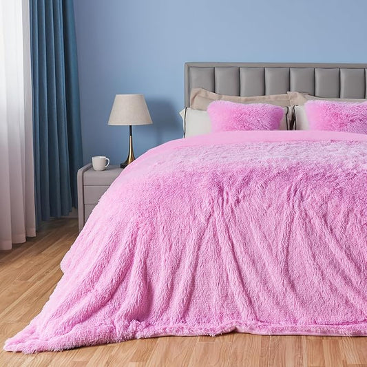 GONAAP Fuzzy Faux Fur Throw Blanket Queen Size Light Pink Super Soft Cozy Plush Fuzzy Shaggy Blanket for Couch Sofa Bed (Light Pink, Queen(90"x90"))-HomvellaHome