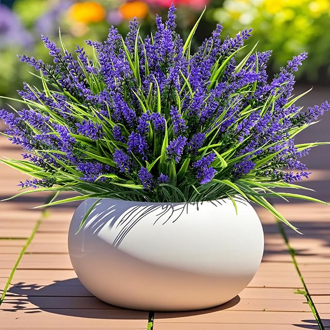 Geegoods 48 Bundles Artificial Plants Flowers Outdoor – Faux Lavender Flowers with Monkey Grass UV Resistant Plastic Faux Plants for Garden Porch Window Patio Hanging Planter Home Decor-HomvellaHome