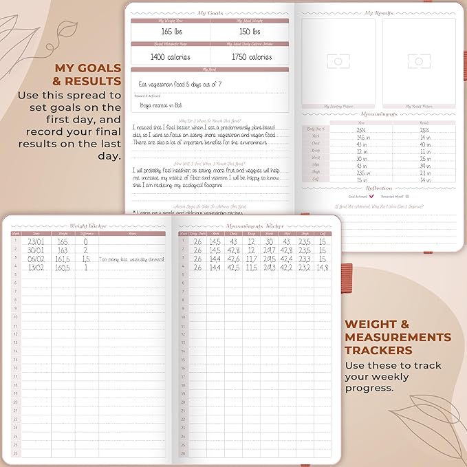 GoGirl Food Journal & Wellness Planner –– Diet & Fitness Diary – Nutrition Journal with Meal, Exercise & Weigh Loss Tracker, A5 (Rose Gold)-HomvellaHome