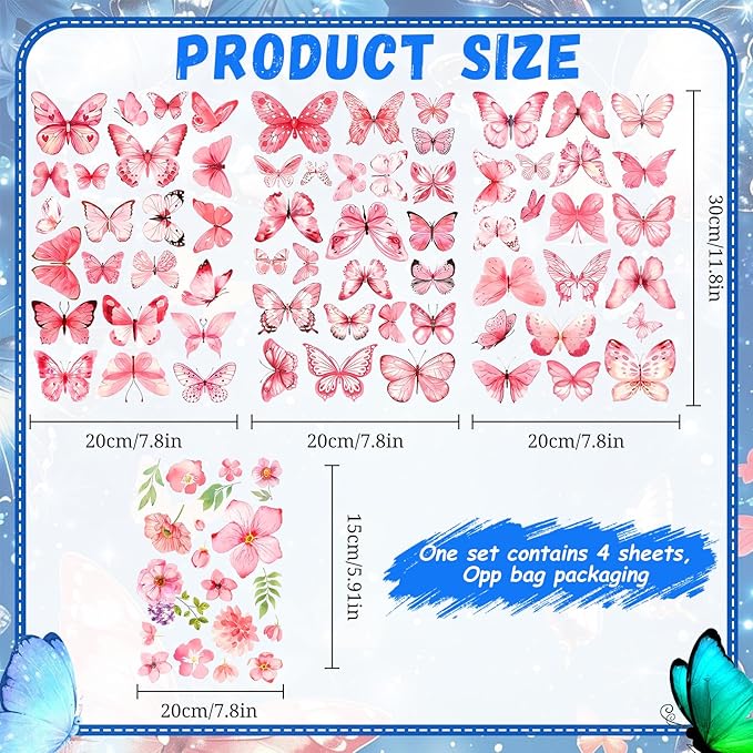 Glow in The Dark Butterfly Flower Wall Decals Glowing Luminous Butterflies Removable Self-Adhesive Wall Stickers for Girls Bedroom Nursery Living Room Decor 4 Sheets (Butterfly 2)-HomvellaHome