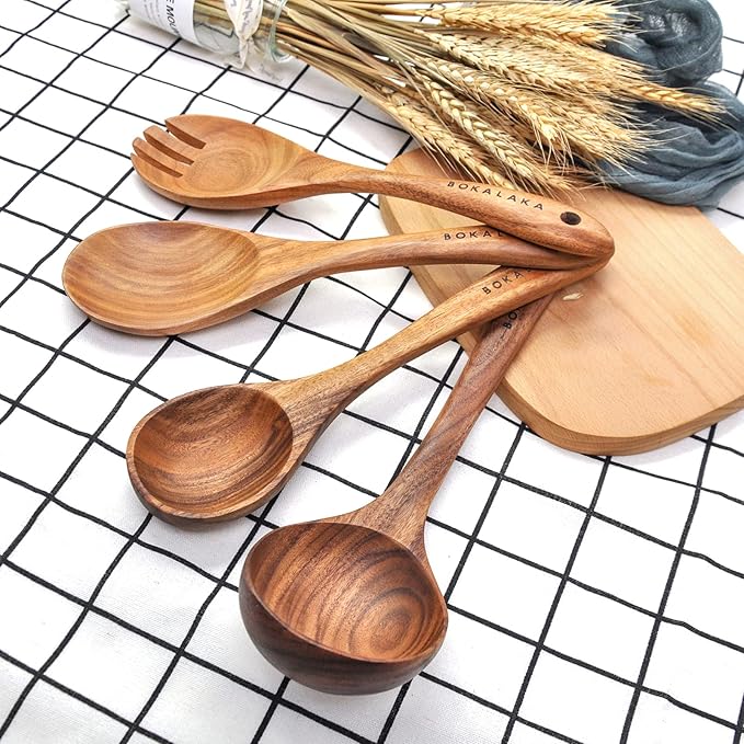 11 Pcs Wooden Kitchen Utensils Set - Wooden Spoons, Spatulas and More for Cooking-HomvellaHome