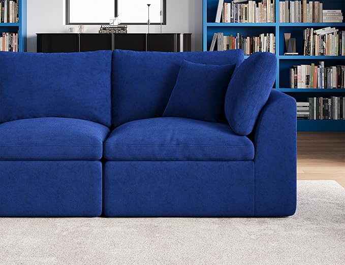 110" Cloud Sectional Couches for Living Room, Boneless L-Shape Couch with Ottoman, 3 Seater Modular Sectional Sofa, Blue-HomvellaHome