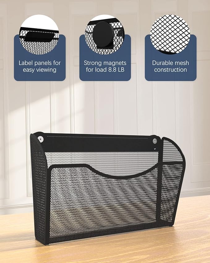 1-Tier Magnetic File Holder - No Drilling Installation File Organizer, Large Capacity Magnetic File Holder for Refrigerator, File Cabinets, Whiteboard, Office, Kitchen-HomvellaHome