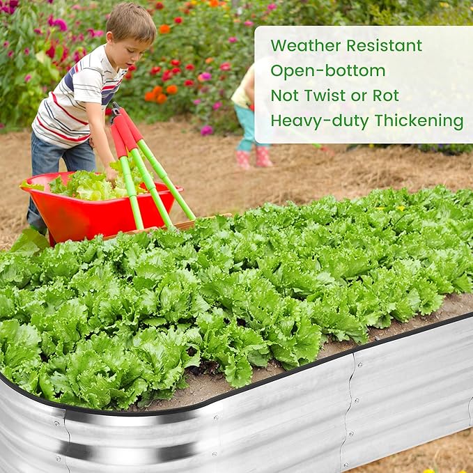 2 Pcs 4.5x2x1ft Oval Raised Garden Bed, Galvanized Raised Beds,Open-Ended Base Metal Raised Planter Beds,Planter Raised Boxes for Vegetables, Flowers,Tool-Free Asse,Rubber Edge-HomvellaHome