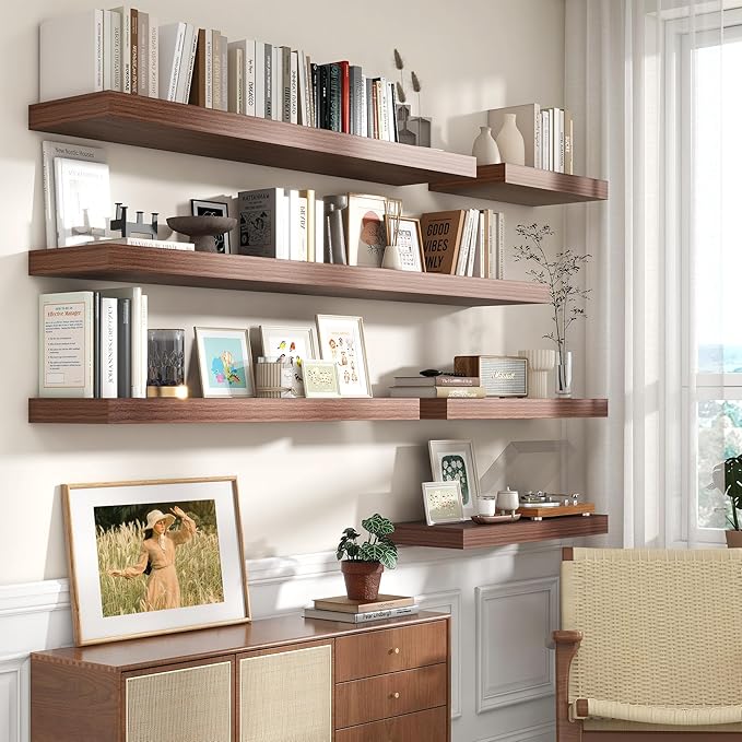 12 Inch Deep Floating Shelves for Wall | 72W x 12D Floating Shelves Set of 1 | Rustic Walnut Long Floating Shelves for Living Room Bathroom Laundry Room Bedroom Kitchen Home Office-HomvellaHome