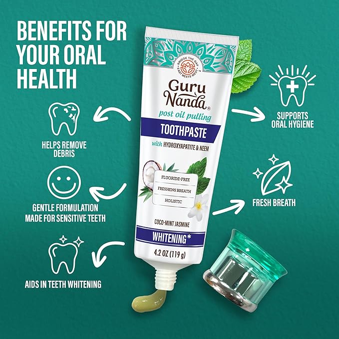 GuruNanda Hydroxyapatite Toothpaste, SLS & Fluoride Free (4 Pack), Whitening Toothpaste - Freshens Breath, Fights Plaque - with 2 Toothbrushes, 2 Tongue Scrapers & 2 Tube Squeezers-HomvellaHome