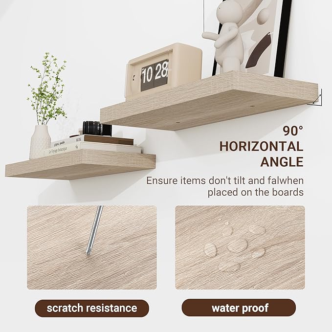 16 Inch Floating Shelves, 3D Textured Wood Grain, 16"x9.25"x1.5" Inch Deep Floating Shelves for Wall, Wooden Shelves for Bathroom, Bedroom, Living Room, Vintage White Oak-HomvellaHome