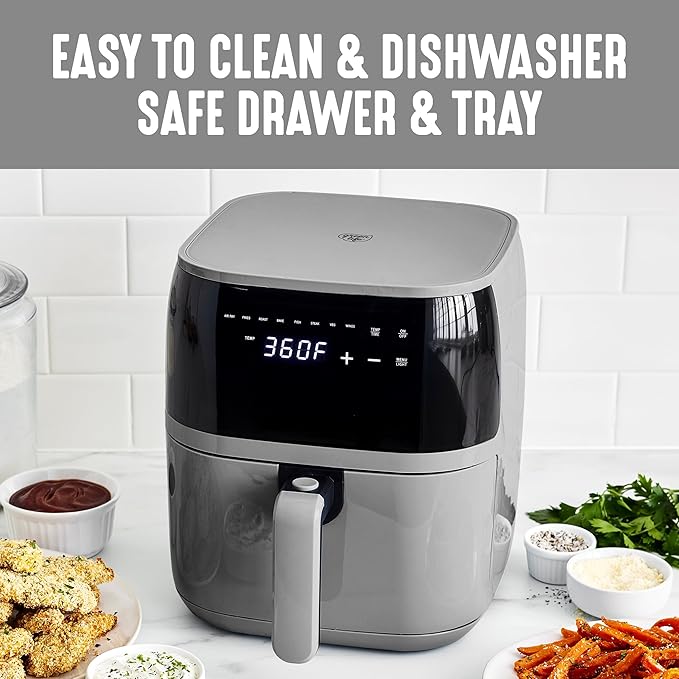 GreenLife Compact Electric Air Fryer Oven, 5.3 QT, PFAS-Free Ceramic Nonstick Drawer, 8 One Touch Digital Display, Easy View Window, Auto Shut-Off Timer, Dishwasher Safe Parts, 1500 Watts, Graphite-HomvellaHome