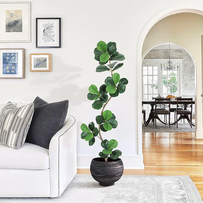 GarveeHome Fiddle Leaf Fig Artificial Tree with White Planter,6ft Faux Plants Indoor with Moss, Fake Rubber Tall Fake Floor Plant in Pot - Artificial Trees for Home Office Living Room Decor-HomvellaHome