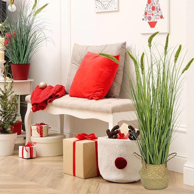 Green Onions Fake Plants,Artificial Plants Indoor, Fake Grass Decor Green Plant Fake Outdoor Flowers Fake Succulents,Artificial Tall Grass Plants with Pots House Decorative (47" 1 Pack)-HomvellaHome