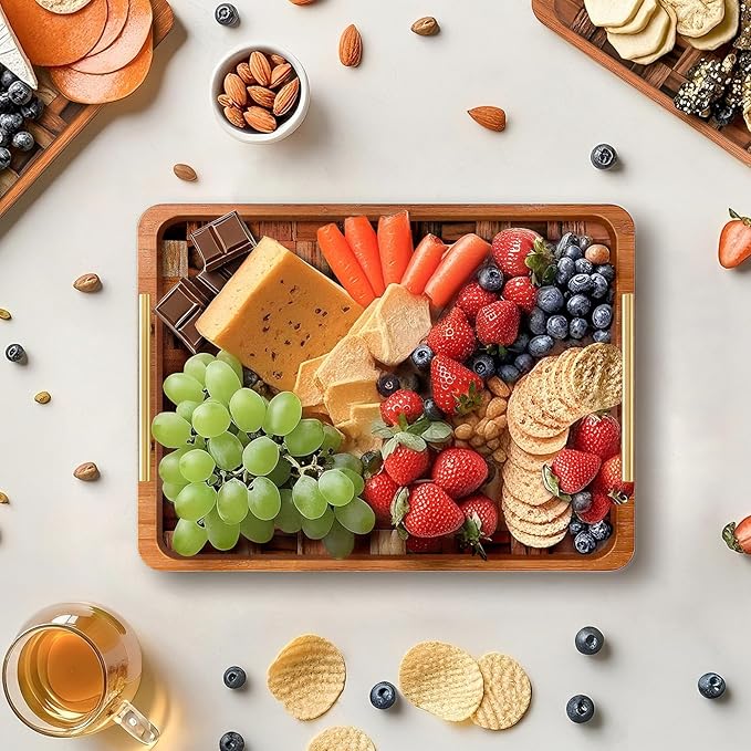 Wooden Serving Tray with Handles Mat, Decorative Coffee Table Trays, Wood Ottoman Tray for Serving Food Drink Breakfast Dinner,1 Pcs-HomvellaHome