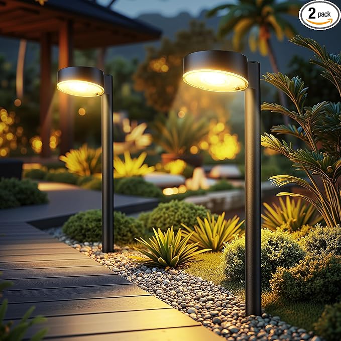 2 Pack Solar Pathway Lights Outdoor, Bright LED Solar Lights Outdoor Waterproof, Up to 12 Hrs Modern Path Lighting for Yard Garden Walkway Driveway Lawn Decor (2 Pack)-HomvellaHome