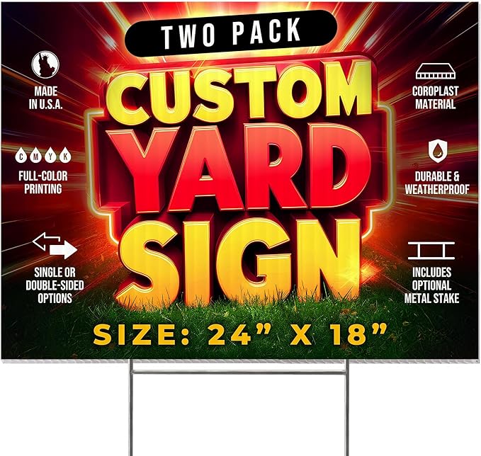 2 Pack 24"x18" Custom Yard Signs with Stakes, Personalized Yard Signs for Outdoors, Customized Full Color Print Corrugated Signs for Business-HomvellaHome