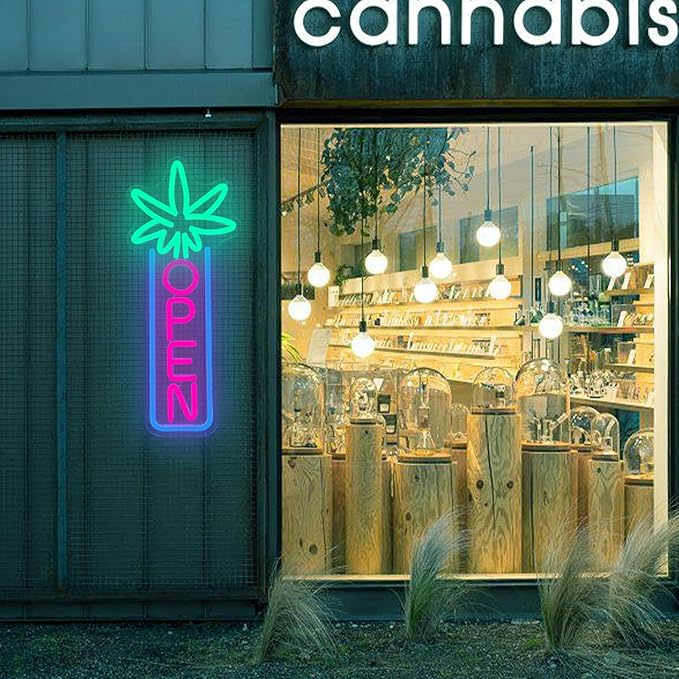 Green Leaf Neon Sign Dimmable Open Neon Lights for Wall Decor LED Neon Sign by USB Powered LED Neon Open Sign For Dispensary Beer Bar Man Cave Coffee Store Hotel Wall Party Decorations 16.8''x7''-HomvellaHome