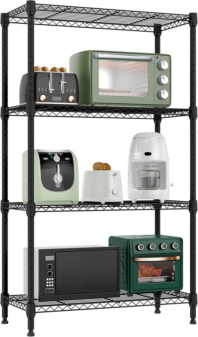 1000 lbs 4 Tier Shelf Metal Storage Shelves Wire Rack Closet Organizers for Garage Kitchen Bathroom Laundry Black 11.8" D x 25.6" W x 45.5" H-HomvellaHome