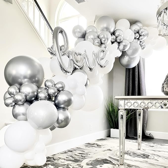 130pcs Metallic Silver Balloons Different Sizes 18" 12" 10" 5" Chrome Silver Balloon Garland Arch Kit for Graduation Birthday Baby Shower Wedding Anniversary New Year Party Decorations-HomvellaHome