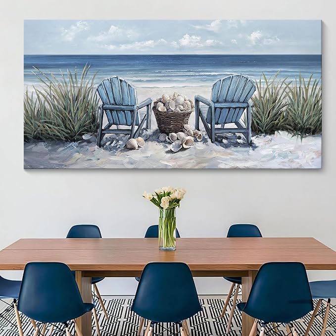 HGUAOA Coastal Wall Art - Large Landscape Wall Pictures for Living Room, Bedroom Pictures, Ocean Beach Artwork, Blue Wall Art, Above Bed Decor, Coastal Landscape Wall Art, Beach Pinting-HomvellaHome