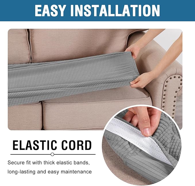 H.VERSAILTEX Super Stretch Individual Seat Cushion Covers Sofa Covers Couch Cushion Covers Slipcover Sets Thick Jacquard Textured Twill Fabric (1 Piece Sofa Cushion Cover, Dove)-HomvellaHome