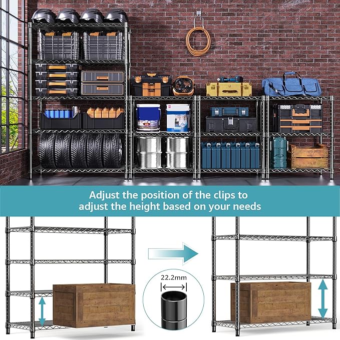 1750 lbs Steel Storage Shelving 5-Tier Utility Shelving Unit Steel Organizer Wire Rack for Home,Kitchen,Office,Garage, 1750 LBS Capacity 17.7" D x 47.2" W x 72.3" H-HomvellaHome