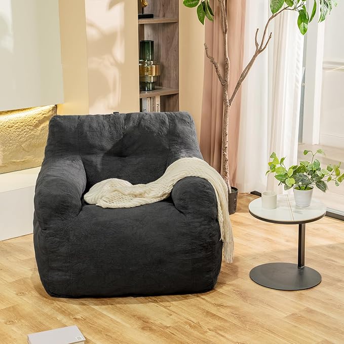 Giant Bean Bag Chair, Large Bean Bag Chair for Adults, Fluffy and Comfy Bean Bag Chair with Filler, Big Bean Bag Sofa Chair for Reading, Stuffed High-Density Foam, Grey-HomvellaHome