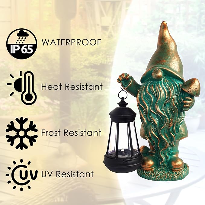 Gnomes Garden Statue Outdoor Décor with Solar Lights Lantern,Gnome Solar Light Figurines Outside Decorations for Yard，Lawn Patio, Balcony, Unique Housewarming Gifts-HomvellaHome