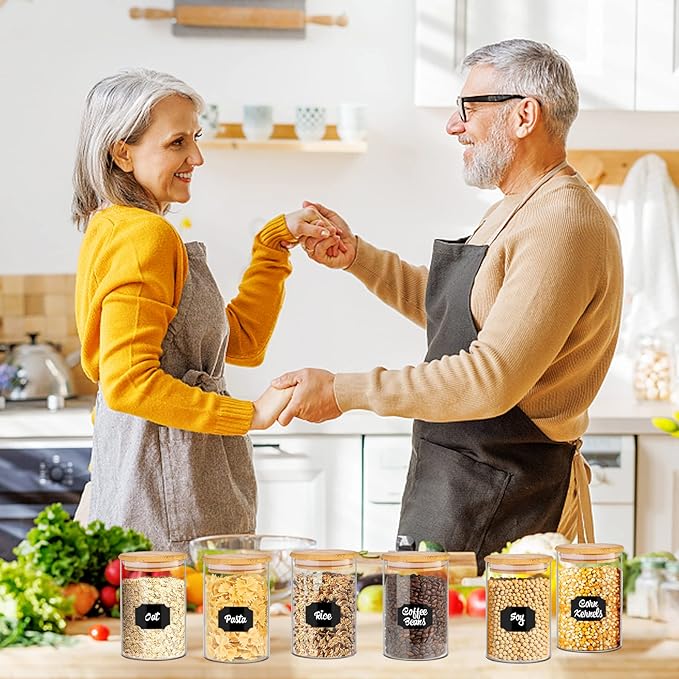 Glass Jars with Bamboo Lids 20 oz, 12 Pcs Stackable Kitchen Glass Pantry Storage Containers with Airtight Bamboo Lids for Rice, Candy, Sugar, Flour, Nuts, Cookie, Bean-HomvellaHome